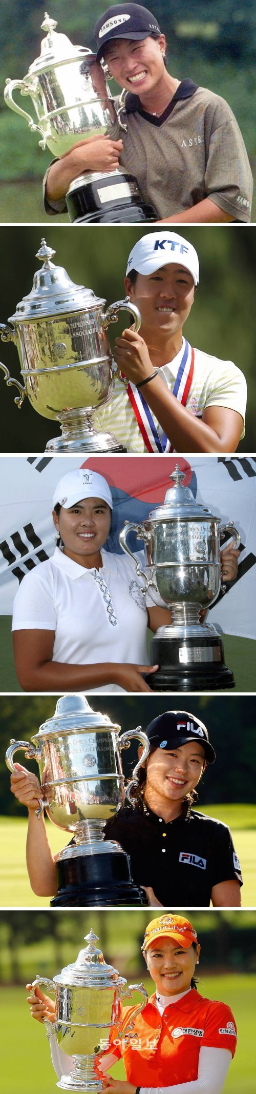 역대 US오픈 한국인 우승자들. (위부터 )1998년 박세리, 2005년 김주연, 2008년 박인비, 2009년 지은희, 2011년 유소연.