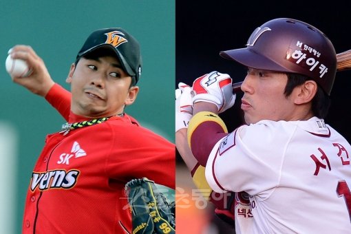 SK 윤희상(왼쪽)-넥센 서건창. 스포츠동아DB
