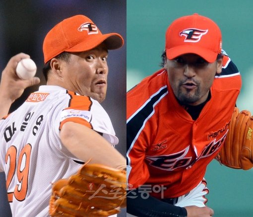 마일영(왼쪽)-박찬호. 스포츠동아DB