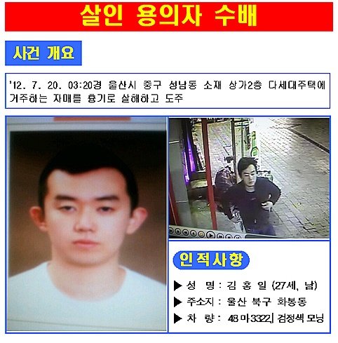 울산자매살인사건 용의자 김홍일 공개수배
