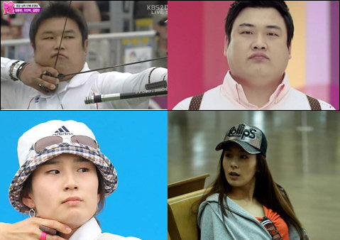 ‘신궁 커플’ 오진혁-기보배 선수가 각각 개그맨 김준현, 가수 채연과 닮았다는 누리꾼들의 반응이 쏟아지고 있다.