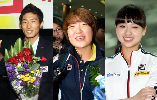 (왼쪽에서부터)양학선-김장미-손연재. 사진제공｜스포츠코리아