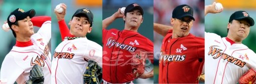(왼쪽에서부터)김광현-윤희상-송은범-부시-채병용. 스포츠동아DB