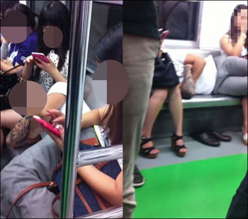 ‘지하철 문신남’논란. 사진=온라인커뮤니티