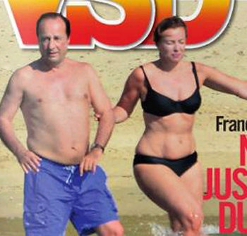 프랑수아 올랑드 프랑스 대통령과 동거인 발레리 트리에르바일레르 여사의 수영복 사진을 게재한 프랑스 연예정보 주간지 VSD의 지난달 표지.