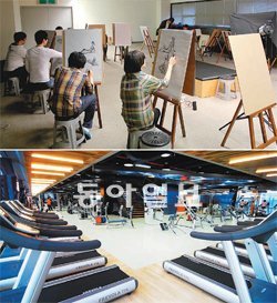대구의 게임업체 KOG는 직원들의 다양한 취미활동을 장려하기 위해 그림 그리기와 같은 수업을 마련하고(위) 사내에 피트니스클럽도 운영하고 있다. KOG 제공