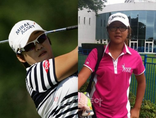 지난주 킹스밀 챔피언십에서 1년10개월만에 우승하며 ‘지존’의 면모를 되찾은 신지애(왼쪽)와 LPGA투어 최연소 우승 기록 보유자인 리디아 고(오른쪽)가 올 시즌 마지막 메이저대회인 브리티시오픈에서 우승에 도전한다. 두 선수가 티샷을 하고 있다. 스포츠동아DB