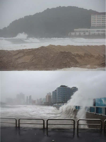 태풍 산바 피해 사진. 해운대 부근에서 촬영한 모습 (출처= 부산지방기상청 트위터)