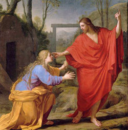 17세기 프랑스 화가 외스타슈 르 쉬외르(1616∼1655)가 그린 유화 작품 ‘막달라 마리아에게 나타난 예수’. 이 작품은 프랑스 루브르 박물관에 전시되어 있다. 프랑스국립박물관연합
