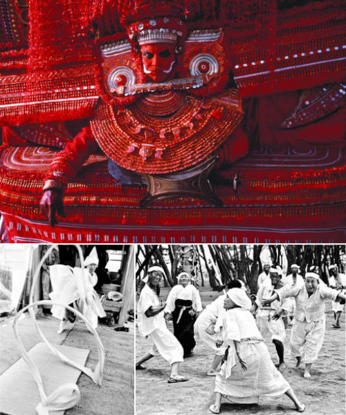 (위에서부터 시계 방향)인도 케랄라, 밀양 백중놀이, 호미씻이 제주도 신굿. 김수남기념사업회 제공