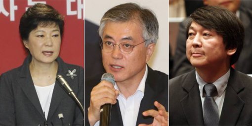 새누리당 박근혜, 민주통합당 문재인, 무소속 안철수 대선 후보 동아일보 DB