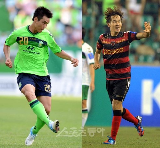 전북과 포항이 격돌할 K리그 35라운드의 열쇠는 이동국(왼쪽)이 쥐고 있다. 이동국은 포항을 뚫어야하고, 포항은 이동국을 막아내야 한다. 오른쪽은 포항의 해결사 황진성. 스포츠동아DB