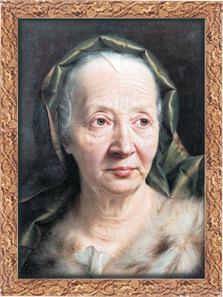독일 화가 크리스티안 자이볼트의 1768년 작품 ‘그린 스카프를 걸친 노파’. 그림 속 여성은 나이가 들었지만 아름답다. 유럽에선 18세기 중반 이후부터 노인이 품위 있게 그려지기 시작했다. 글항아리 제공