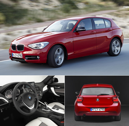BMW 뉴 1시리즈 5도어 해치백은 뛰어난 연비와 정속성이 부드러운 외관만큼 매혹적이다. 하단 왼쪽은 실내 인테리어, 오른쪽은 차량 뒷모습. 사진제공｜BMW코리아