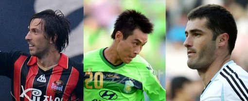 먹이사슬로 얽혀있는 FC서울(1위), 전북 현대(2위), 수원 삼성(3위)이 우승 고비가 될 3주간의 치열한 맞대결을 예고하고 있다. 왼쪽부터 각 팀의 최전방 공격수 데얀(서울), 이동국(전북), 라돈치치(수원). 스포츠동아DB