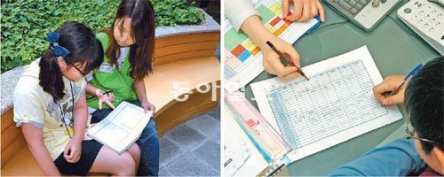 명문대학생 멘토에게 일대일 학습지도를 받으며 공부습관을 잡을 수 있는 초중학생 대상 ‘자기주도학습 멘토링 캠프’가 올 겨울방학에 열린다. 사진은 지난 캠프에서 명문대 멘토에게 일대일 지도를 받는 모습(왼쪽)과 학습플래너 작성법을 배우는 모습(오른쪽).