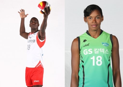 LIG 까메호(왼쪽)-GS칼텍스 베띠. 사진제공｜LIG손해보험 남자배구단, GS칼텍스 여자배구단