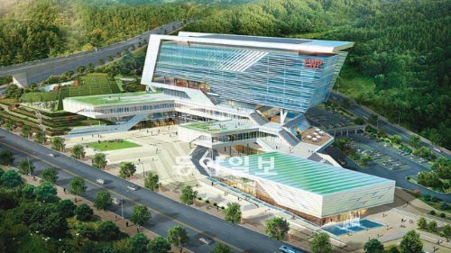 울산혁신도시에 2014년 3월 완공될 예정인 한국동서발전 사옥 조감도. 이 건물이 재활용하는 빗물 저수 용량은 최대 450㎥로 건물 내 조경수에 사용하기에는 충분한 것으로 평가되고 있다. 울산시 제공