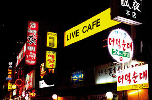 라이브 카페가 즐비한 서울 광화문 거리 야경.