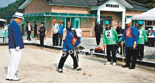 합천군 여가 인기 경남 합천군 묘산면이 주최한 게이트볼 대회에서 지역 주민들이 경기를 하고 있다. 합천군 제공