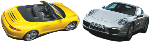 지붕개폐형인 포르셰 ‘911S 카브리올레’의 소프트톱(천 소재의 지붕)은 시속 50km로 주행 중일 때도 13초 만에 열거나 닫을 수 있다. (왼쪽), 포르셰 ‘911S’는 최고 출력 400마력의 3.8L급 수평대항 6기통 엔진을 차체 뒤편에 탑재했다. (오른쪽), 슈투트가르트스포츠카 제공