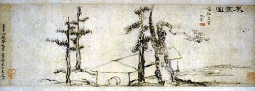 추사 김정희가 1844년 제주도 유배 당시 그린 ‘세한도‘. 그를 찾아온 제자 이상적의 의리를 소나무와 잣나무에 비유해 그린 것이다.