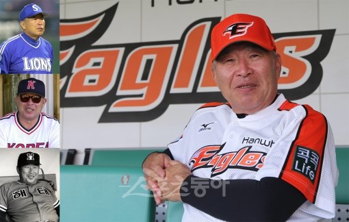 야구인들에게 유니폼이 주는 의미는 각별하다. 한화 신임 사령탑에 취임한 김응룡 감독(오른쪽 큰 사진)에게도 마찬가지다. 한화 유니폼을 입고 다시 현장에 선 그가 내년 시즌 어떤 모습을 보여줄까. 삼성, 2000년 시드니올림픽 국가대표팀, 해태(왼쪽 사진 위부터)에선 강력한 카리스마로 선수단을 장악했다.스포츠동아DB