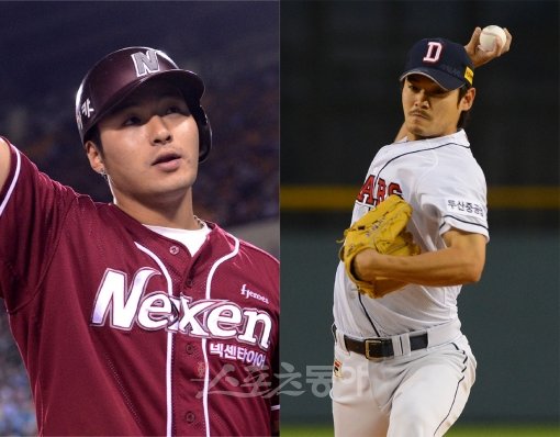 박병호(왼쪽)-노경은. 스포츠동아DB