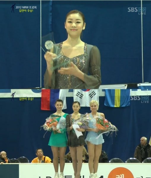 성공적이면서도 완벽한 복귀. ‘피겨퀸’ 김연아가 10일(한국시간) 독일 도르트문트 아이스 스포르트젠트룸에서 열린 NRW 트로피 시니어 여자 싱글 프리스케이팅에서 열정적인 표정으로 열연하고 있다. 사진캡처｜SBS ‘NRW트로피’ 중계화면 캡처