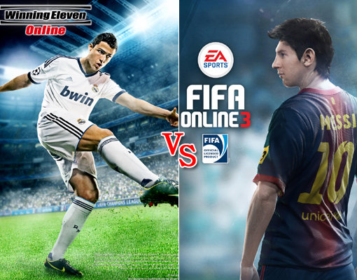 축구게임의 최대 라이벌인 ‘피파’와 ‘위닝일레븐’이 온라인에서 맞붙는다. 박지성, 기성용을 앞세워 적극적으로 마케팅을 펼쳐온 ‘피파온라인3’(오른쪽 사진)가 18일 정식서비스를 시작하자 ‘위닝일레븐’은 27일 공개서비스를 예고하며 도전장을 냈다.