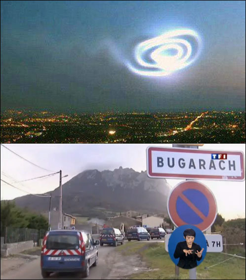 오늘(21일) 지구종말이 온다는 고대 마야의 예언이 퍼지며 지구촌 곳곳에서 소동이 일고 있다. 위 사진은 호주의 한 방송에서 속보로 전한 ‘호주 헬게이트’화면. 아래 사진은 지구종말을 피할 수 있는 곳으로 알려진 프랑스의 산골마을 뷔가라슈로 몰려드는 차량의 모습. 사진=방송화면 캡쳐