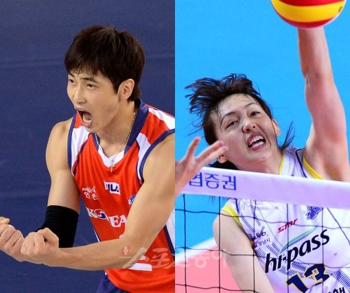 대한항공 김학민(왼쪽)과 도로공사 하준임이 프로배구 올스타 팬 투표 중간집계 남녀부 1위를 달리고 있다. KOVO 홈페이지에서 27일까지 팬 투표가 진행되며 올스타전은 내년 1월13일 열린다. 스포츠동아DB