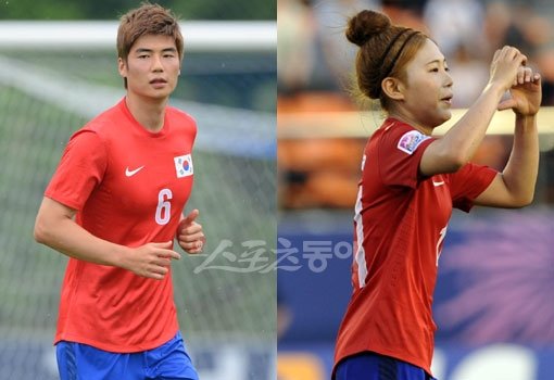 기성용(왼쪽)-전은하. 스포츠동아DB