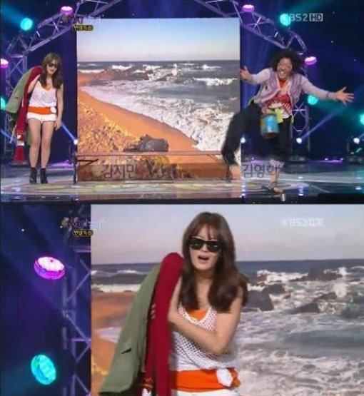 개그우먼 김지민의 해변 의상. 사진 ｜ KBS 2TV ‘개그콘서트’ 방송 캡처