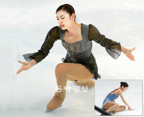 ‘피겨 여왕’ 김연아가 6일 열린 전국남녀피겨스케이팅 종합선수권대회 여자 시니어 프리스케이팅에서 ‘레미제라블’에 맞춰 매혹적인 연기를 펼치고 있다. 김연아는 전날 열린 쇼트프로그램에선 넘어져 팬들의 아쉬움을 자아내기도 했다(작은 사진). 박화용 스포츠동아 기자 inphoto@donga.com·연합뉴스