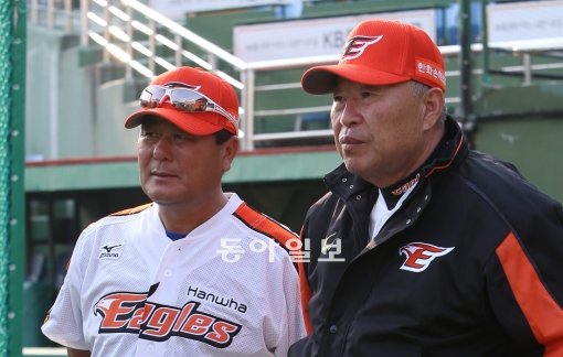 김성한 코치(왼쪽). 동아DB