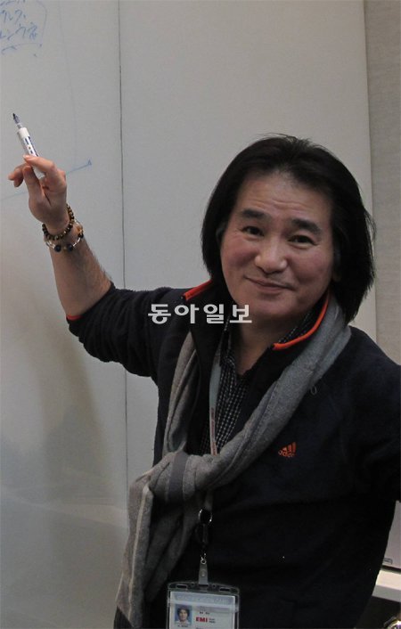 지난달 29일 오후 일본 도쿄 아카사카의 EMI뮤직 저팬 회의실에서 나가이 신야 부장이 아이유의 일본 진출 전략에 대해 설명하고 있다. 도쿄=임희윤 기자 imi@donga.com