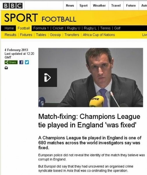 유로폴 로버트 웨인라이트 국장이 세계 축구 경기 승부 조작 사건에 대한 중간 수사 결과를 발표하고 있는 모습. 사진=BBC 공식 홈페이지 캡쳐