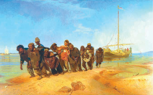 일리야 레핀, 볼가 강에서 배를 끄는 인부들, 1870∼73년, 캔버스에 유채.