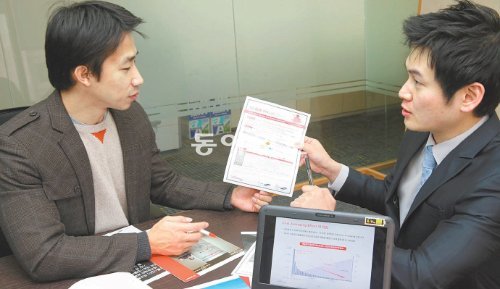 2월 22일 서울 중구 세종대로 삼성자산운용 본사에서 송충현 기자(왼쪽)가 좋은 펀드 고르는 법에 대한 설명을 듣고 있다. 김경제 기자 kjk5873@donga.com