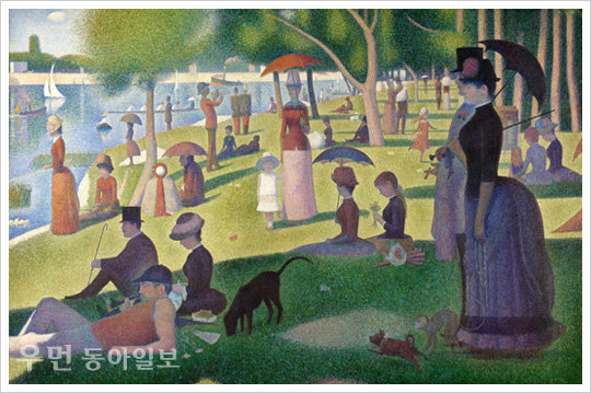 ▲ 쇠라 ‘그랑드 자트섬의 일요일 오후’ (1884~86년, 캔버스에 유채, 207.5×308cm, 시카고 아트 인스티튜트)