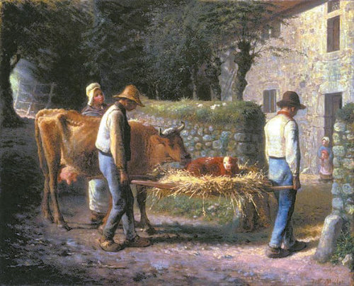 밀레, 송아지의 탄생, 1864년.