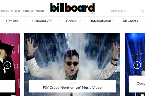 빌보드 메인페이지를 장식한 싸이. 빌보드 홈페이지 화면