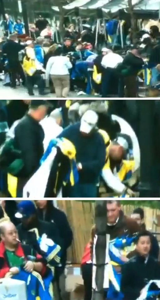 보스턴 테러 직후, 부상자 안 돕고 마라톤 기념품 가져가는 시민들. 유튜브 영상 캡쳐.