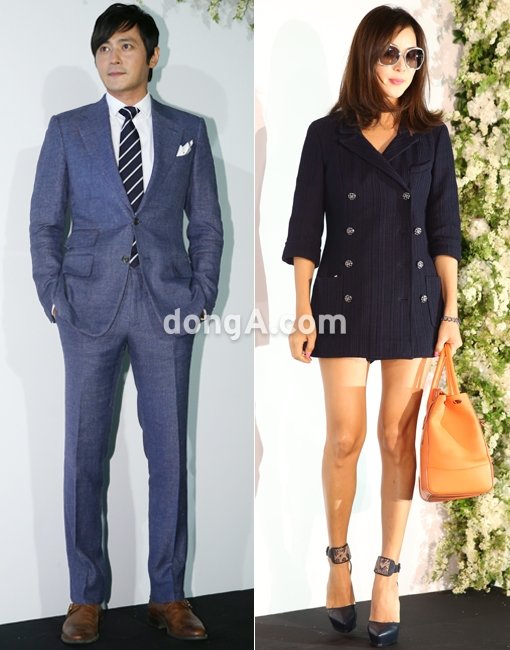 배우 장동건과 고소영(오른쪽)이 21일 오후 서울 광진구 쉐라톤 그랜드 워커힐 호텔에서 열린 한재석과 박솔미 결혼식에 앞서 포토타임을 하고 있다. 동아닷컴 국경원 기자 onecut@donga.com