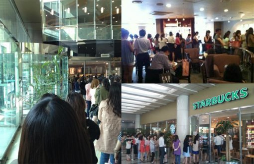 ‘스타벅스 대란’ 때마다 줄을 선 풍경. 네티즌들이 찍어 SNS에 올린 사진들.