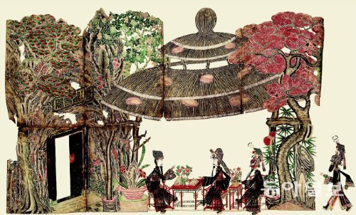 중국 전통 그림자극 피영 공예작품. 삼국지에 나오는 유명한 고사인 ‘삼고초려’를 표현했다. 애플트리 제공