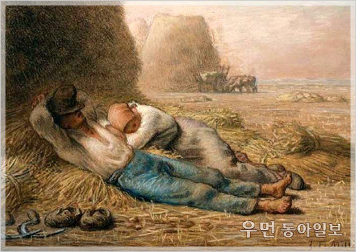 ▲ 밀레 ‘낮잠’ (1866년, 종이에 파스텔, 29.2×41.9cm, 보스턴미술관)
