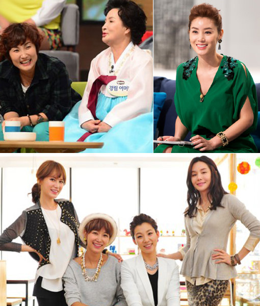 KBS 2TV ‘해피선데이-맘마미아’, 스토리온 ‘스토리온 우먼쇼’, SBSE! ‘하이힐을 신고 달리는 엄마’(맨 위 왼쪽부터 시계방향으로) 등 엄마들의 솔직한 입담과 편안함을 무기로 한 ‘엄마 예능’이 잇따라 등장해 주목을 받고 있다. 사진제공｜KBS·스토리온·SBSE!