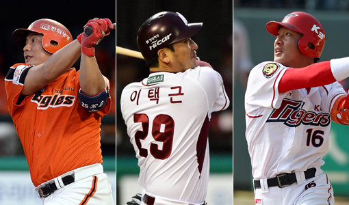 한화 김태균(왼쪽 사진)은 복귀해외파라는 애매한 신분으로 15억원이라는 거액의 연봉을 받는다. 넥센이 이택근(가운데 사진)에게 안긴 4년 총액 50억원의 FA(프리에이전트) 계약에는 현금 트레이드를 통해 LG로 떠나보냈던 과거에 대한 보상이 담겨 있었다. KIA가 4년 50억원을 투자한 김주찬(오른쪽 사진)은 NC의 1군 참여로 시장이 확대된 데 따른 FA 프리미엄을 누렸다. 여러 외부요인이 작용하면서 FA 시장에는 ‘공정가’가 사라져 대혼란이 지속되고 있다. 사진｜스포츠코리아 제공·스포츠동아DB